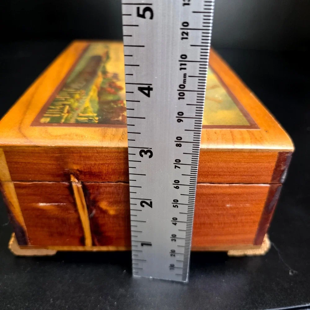 Cedar Wood Trinket Box Small Brown Dutch Windmill Vintage Decor Cottagecore Art